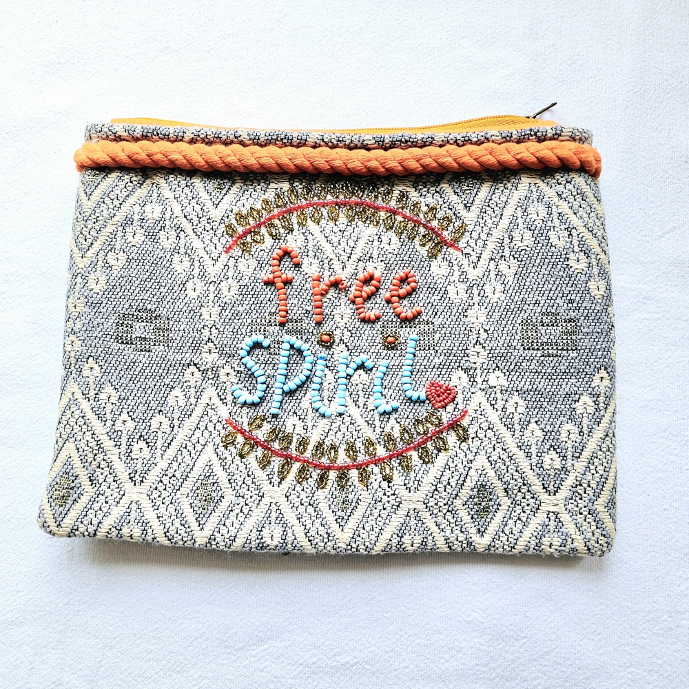 Ale By Alessandra Clutch Bag Beaded Stitched Boho Tribal Gypsy